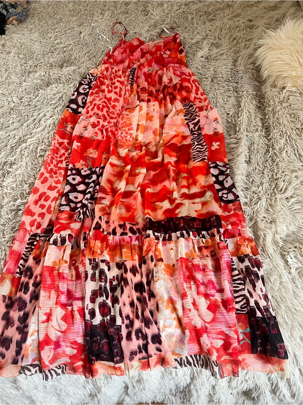 Desigual Red and Pink Mixed-Print Tiered Maxi dress